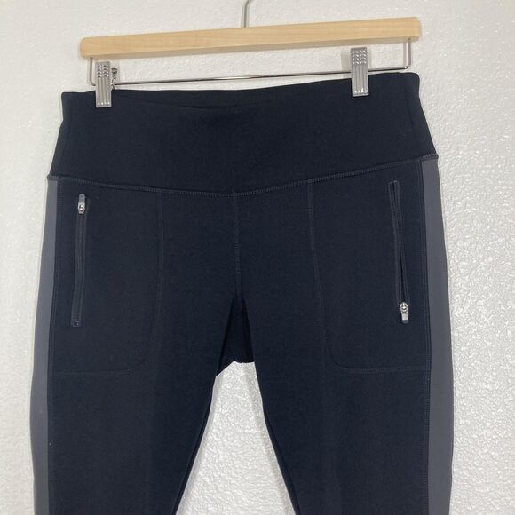 Athleta Pants Womens Medium Petite Black Fleece Lined Leggings Zip Pockets Warm - Picture 4 of 16